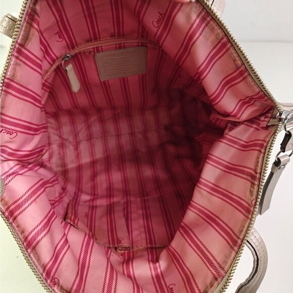 COACH BEIGE CC LOGO GENUINE LEATHER LARGE TOTE SHOULDER BAG HANDBAG PURSE BOHO - Picture 12 of 12